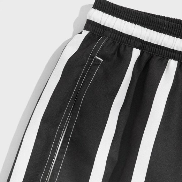 Black Vacation Style Striped Men's Swim Trunks - Picture 5 of 6